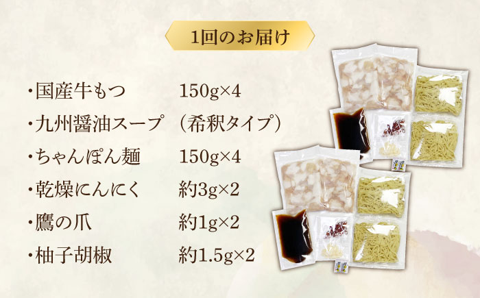 【全6回定期便】博多もつ鍋セット(九州醤油仕立て) 4～6人前　国産牛もつ600g《築上町》【株式会社ベネフィス】 [ABDF157]