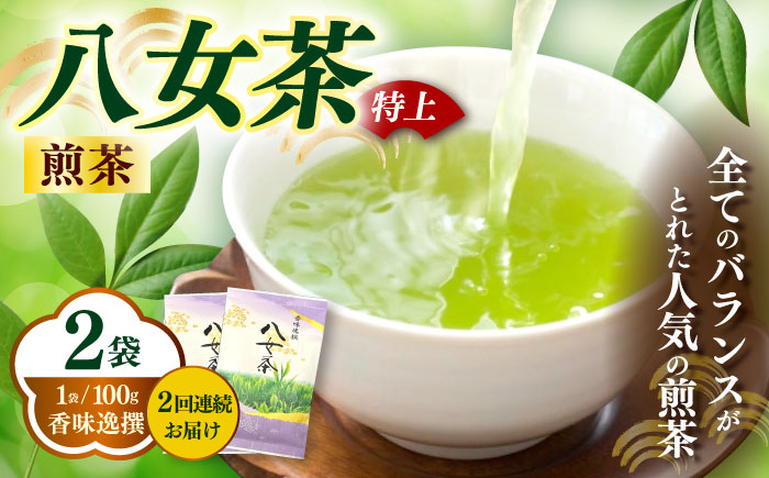 【全2回定期便】八女茶(特上)煎茶 100g×2袋《築上町》【株式会社木村食品(千代海苔株式会社)】お茶 茶 緑茶 ギフト [ABEI040]