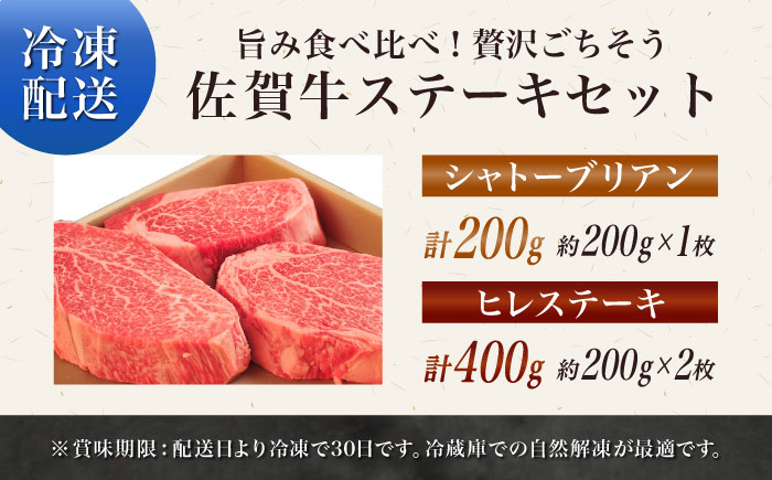 佐賀牛シャトーブリアンステーキ200g（1枚）ヒレステーキ400g（2枚） / 牛肉 / 佐賀県 / やま田商店 [41AAAR003]