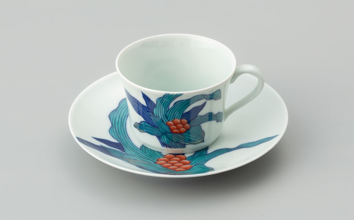 【有田焼】重要無形文化財 万年青絵 碗皿  / 佐賀県 / 今右衛門焼佐賀店有銘堂 [41AAAY010]