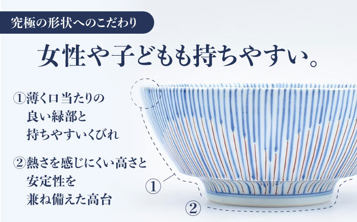 【ロマ佐賀】【有田焼】究極のラーメン鉢レンゲセット 花十草 青赤 ペア / 食器 / 佐賀県 / 株式会社まるぶん [41APCD054]