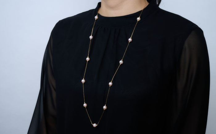 【選べる】8.0-8.5mm アコヤ真珠ロングステーションネックレス（ イエローゴールドorプラチナ ） / アクセサリー / 佐賀県 [41AAAA016]