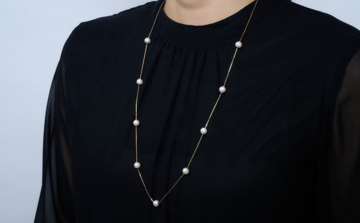【選べる】約6.5-7.0mm アコヤ真珠ロングステーションネックレス（ イエローゴールドorプラチナ ） / アクセサリー / 佐賀県 [41AAAA017]