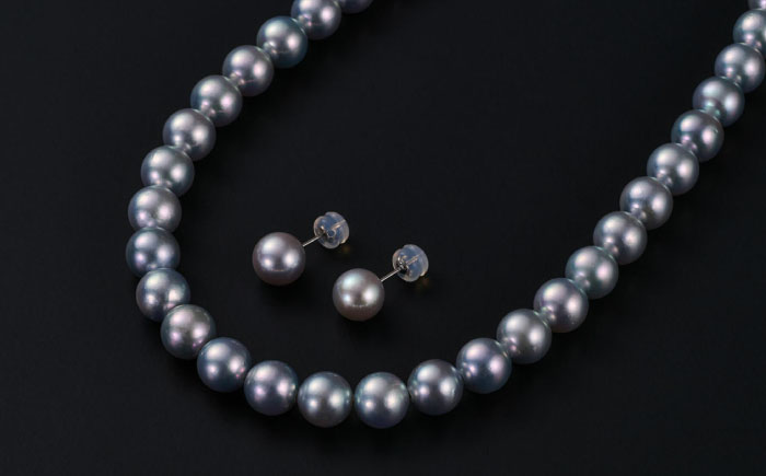 【選べる】【真珠科学研究所鑑別書付き】【艶々マーメイドブルーグレー系】7.5-8mm ネックレス、念珠、ピアスorイヤリング 3点セット / アクセサリー / 佐賀県 [41AAAA026]