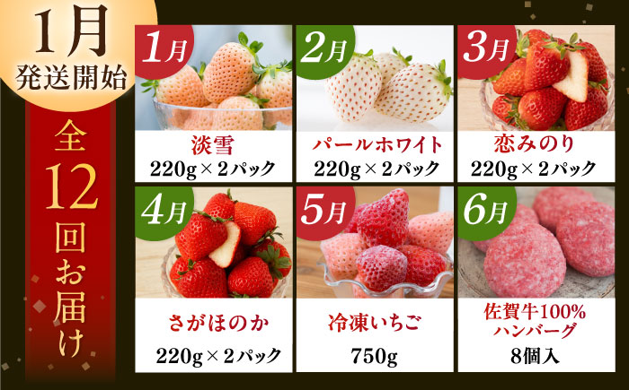 【2026年発送分 先行予約】【全12回定期便】佐賀県の生産者を応援！いちごと佐賀牛を楽しむ定期便 / ステーキ ハンバーグ 切り落とし / 佐賀県ふるさと納税 [41AAZZ008]
