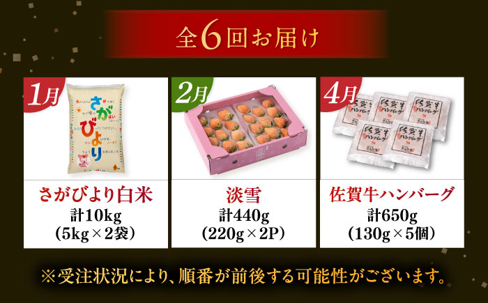 【2026年発送分 先行予約】【全6回定期便】佐賀県の生産者を応援！佐賀づくし定期便 / 佐賀牛 いかしゅうまい シャインマスカット 米 いちご ハンバーグ いか / 佐賀県ふるさと納税 [41AAZZ018]