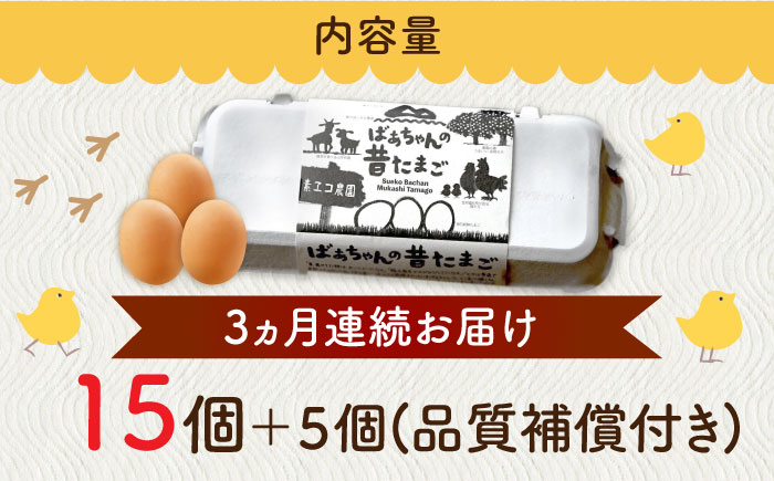 【全3回定期便】ばあちゃんの昔たまご 計60個（15個+5個×3回（品質補償付き）） / 卵 / 佐賀県 / 素ヱコ農園 [41AEAA004]