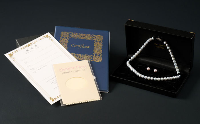 【選べる】【鑑別書付】【艶々マーメイドブルー】8.0-8.5mm アコヤ真珠ネックレスとピアスorイヤリング 2点セット  / アクセサリー / 佐賀県 [41AAAA012]