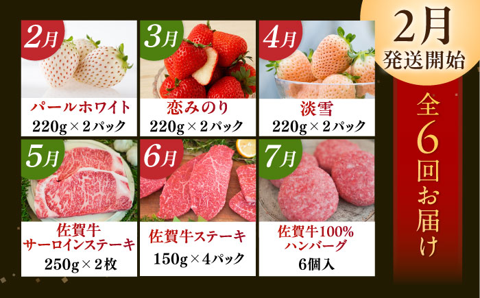 【2026年発送分 先行予約】【全6回定期便】佐賀県の生産者を応援！いちごと佐賀牛定期便 / ステーキ ハンバーグ / 佐賀県ふるさと納税 [41AAZZ007]