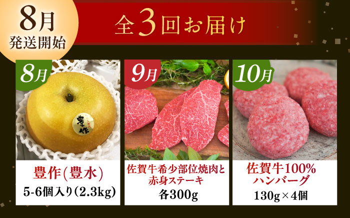 【2026年発送分 先行予約】【全3回定期便】梨（豊水）と佐賀牛定期便 / ステーキ 焼肉 ハンバーグ / 佐賀県ふるさと納税 [41AAZZ023]