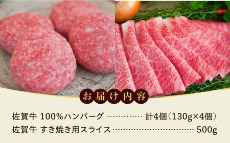 【ロマ佐賀】佐賀牛100％ハンバーグ4個と佐賀牛すきやき用500g / 牛肉 / 佐賀県 / 有限会社佐賀セントラル牧場 [41ASAA091]