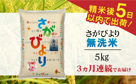 【全3回定期便】令和7年産 佐賀県産米 さがびより 無洗米 白米 計15kg（5kg×1袋×3回）/ お米 / 佐賀県 / 株式会社森光商店 [41ACBW024]