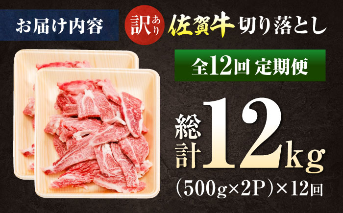 【ロマ佐賀】【全12回定期便】【訳あり】佐賀牛 焼肉用 切り落とし 1kg / 牛肉 / 佐賀県 / 有限会社片岡精肉店 [41AEAC003]