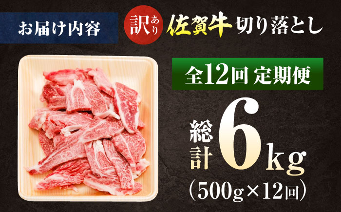 【ロマ佐賀】【全12回定期便】【訳あり】佐賀牛 焼肉用 切り落とし 500g / 牛肉 / 佐賀県 / 有限会社片岡精肉店 [41AEAC006]