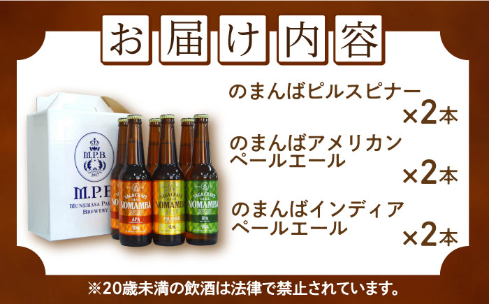 【ロマ佐賀】二条大麦の生産量日本一！佐賀県の地ビール「のまんばビールアソート」330ml×6本セット / 佐賀県 / 宗政酒造株式会社 [41APCB002]