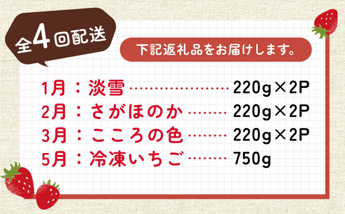 【2026年発送分 先行予約】【全4回定期便】岸川農園 超希少品種入り赤白いちご（淡雪・さがほのか・こころの色・冷凍いちご） /  佐賀県 / 岸川農園 [41ASAG008]