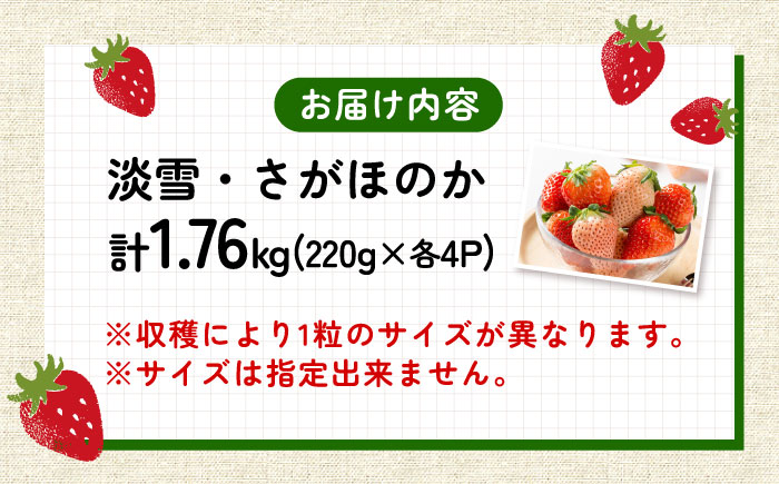 【2026年発送分 先行予約】淡雪・さがほのか 紅白いちごセット 220g×8パック / フルーツ / 佐賀県 / 岸川農園 [41ASAG012]