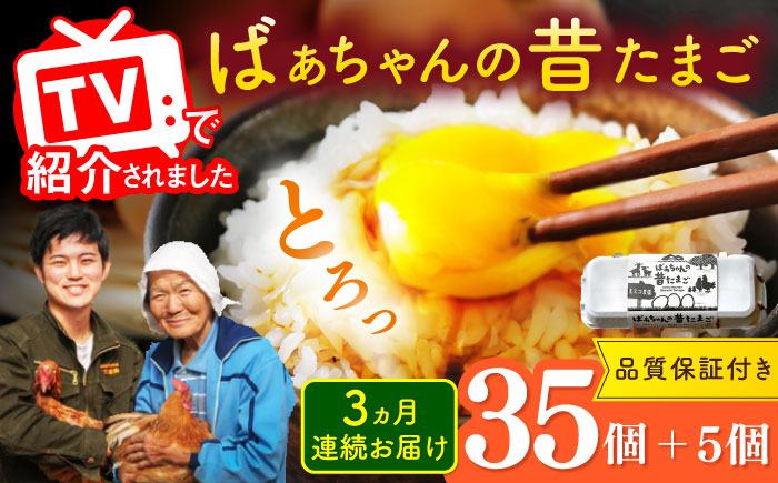 【全3回定期便】ばあちゃんの昔たまご 計120個（35個+5個×3回（品質補償付き）） / 卵 / 佐賀県 / 素ヱコ農園 [41AEAA007]