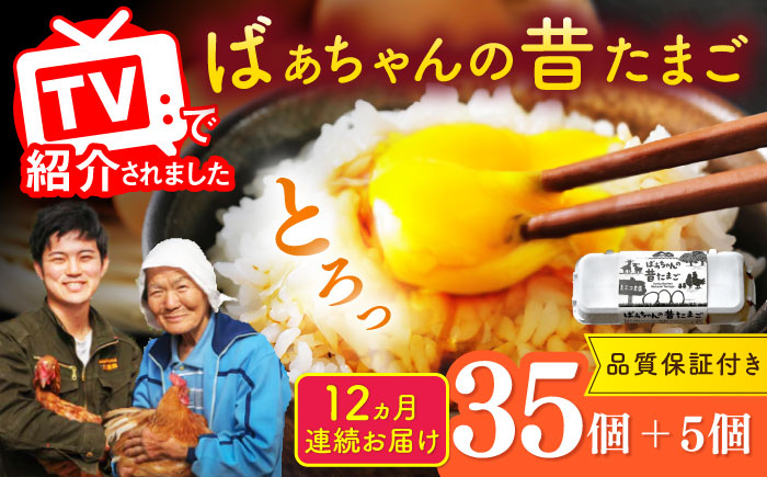 【全12回定期便】ばあちゃんの昔たまご 計480個（35個+5個×12回（品質補償付き）） / 卵 / 佐賀県 / 素ヱコ農園 [41AEAA009]