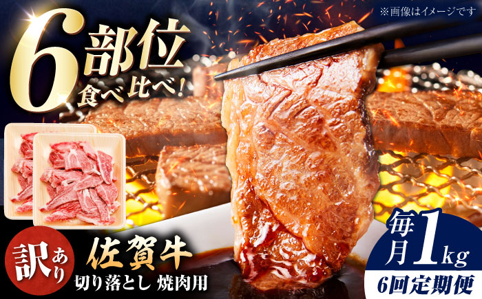 【ロマ佐賀】【全6回定期便】【訳あり】佐賀牛 焼肉用 切り落とし 1kg / 牛肉 / 佐賀県 / 有限会社片岡精肉店 [41AEAC002]