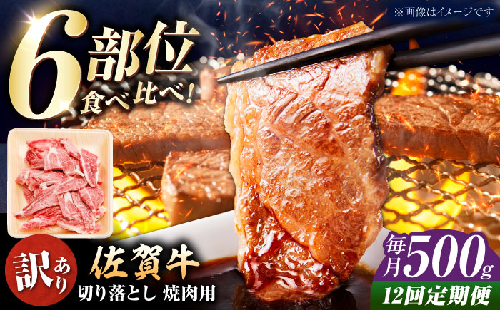 【ロマ佐賀】【全12回定期便】【訳あり】佐賀牛 焼肉用 切り落とし 500g / 牛肉 / 佐賀県 / 有限会社片岡精肉店 [41AEAC006]