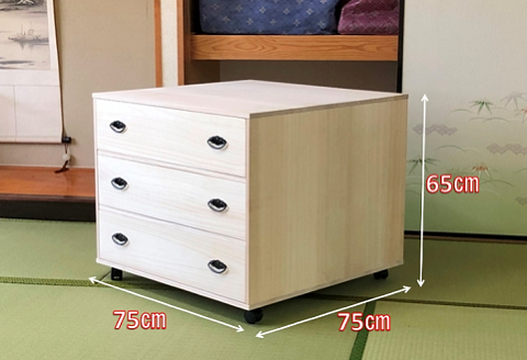 桐たんす 総桐押入収納ワイド3段 ROT-3：C139-014