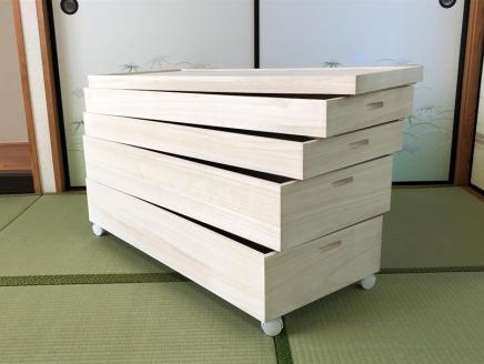桐たんす 総桐収納 浅深4段キャスター付 KR-4DCM：B750-001