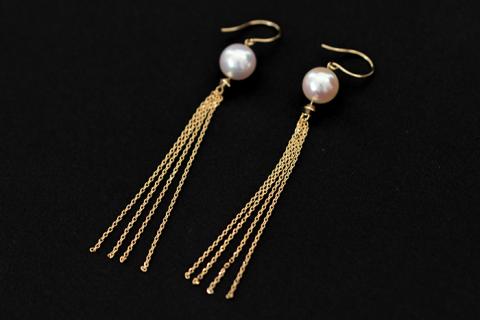 エレガントなアコヤ真珠フリンジピアス：C290-004