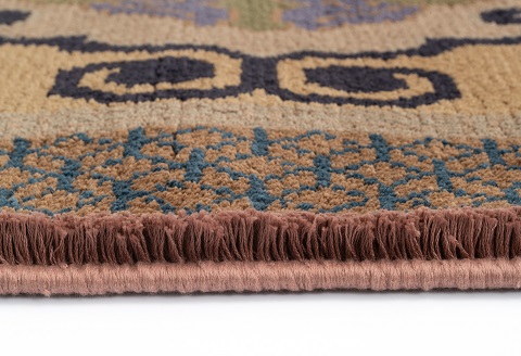 鍋島緞通[手織]蟹牡丹文縁七宝/丁字茶地 70×120cm：C812-009