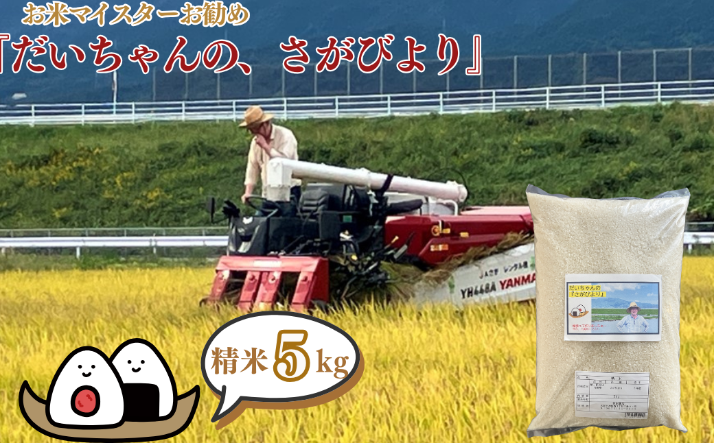 【新米】令和7年産 お米マイスターお勧め『だいちゃんの、さがびより』精米 5kg：B165-012
