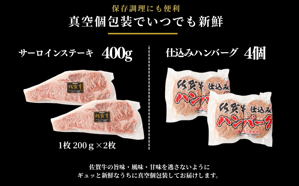 佐賀牛サーロインステーキ 400g・佐賀牛仕込みハンバーグ 4個 セット：B235-020