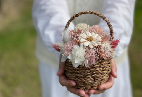 ドライフラワーバスケットアレンジ　ピンク：B240-019