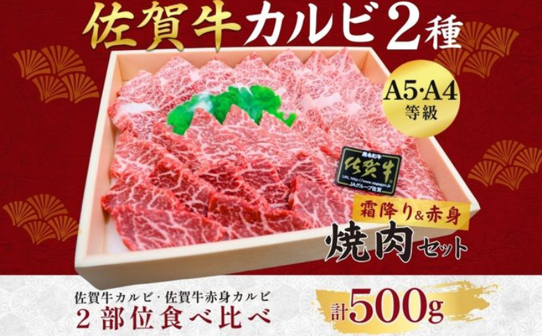 佐賀牛 カルビ 2種 焼肉用 500g 牛肉 黒毛和牛 赤身 カット済 バーベキュー 九州 佐賀県 佐賀市 佐賀丸美屋 焼肉屋：B320-013