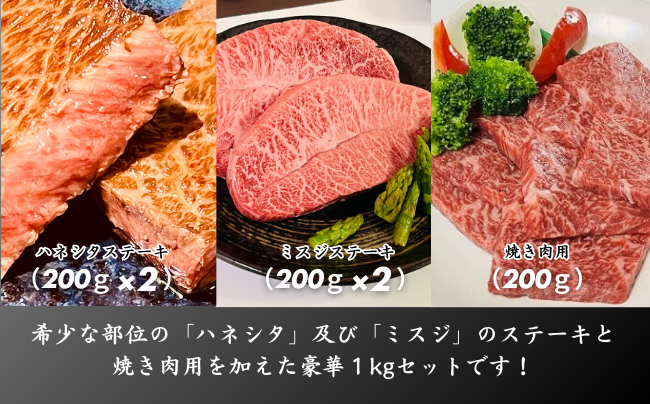 佐賀牛（プレミアム）セット 1kg ハネシタステーキ ミスジステーキ 焼肉用：B465-008