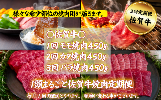 【定期便3回】【牧場直送】1頭まるごと佐賀牛焼肉定期便：B500-014