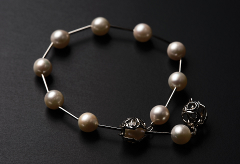 7.5-8アコヤ真珠シルバーパイプステーションブレスレット ジュエリー アクセサリー ブレスレット 真珠 パール 美穂野 佐賀市 ：C100-044