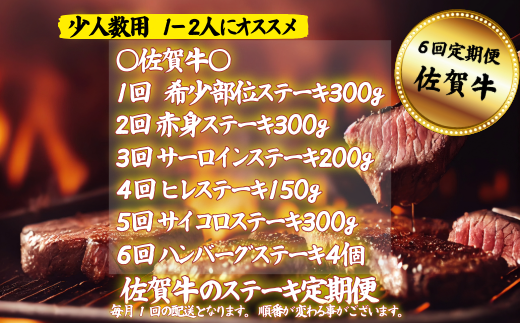 【定期便6回】【少人数用】佐賀牛のステーキ定期便：B790-010