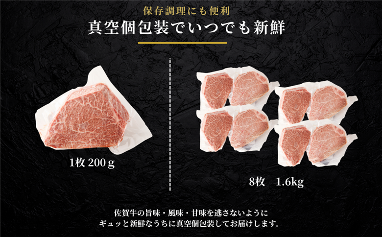佐賀牛ヒレステーキ 約1.6kg（8枚）：C160-004
