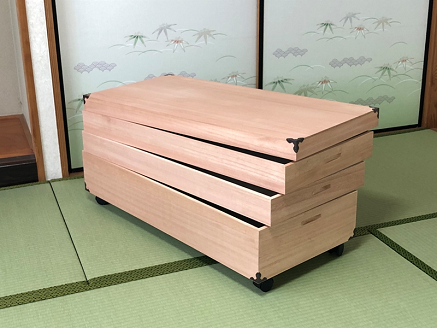 柿渋染め総桐衣裳箱 キャスター付3段 PKR-9C：B720-001