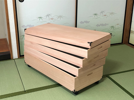 柿渋染め総桐衣裳箱 キャスター付4段 PKR-4C：B800-001