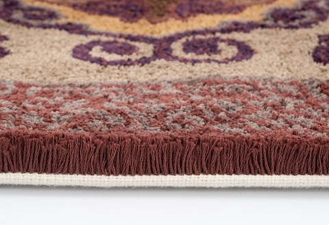 鍋島緞通 [手刺繍] 蟹牡丹文縁七宝 茶地桑色：C510-014