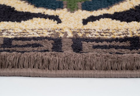 鍋島緞通[手織] 蟹牡丹縁二重雷文 灰地：C812-001