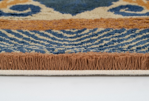 鍋島緞通 [手刺繍] 蟹牡丹文縁山形 新白茶地：D336-003