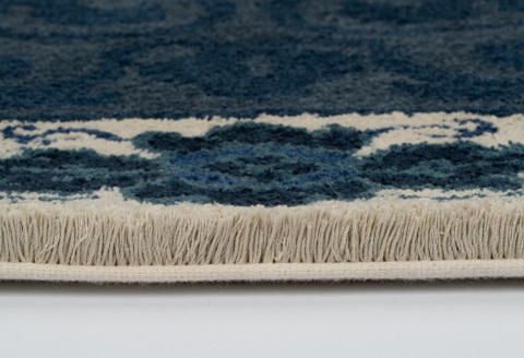 鍋島緞通 [手刺繍] 花唐草唐花文 浅縹地：D255-003