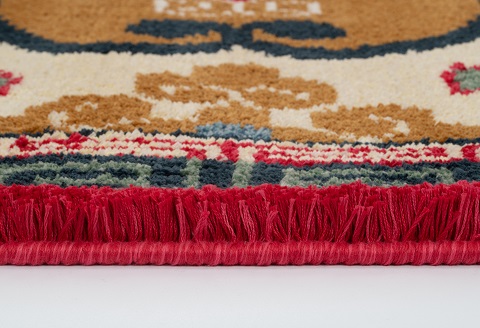 鍋島緞通[手織] 唐草花文縁二重雷文 淡灰地：D253-002