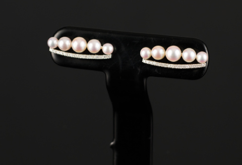 大人エレガント♪艶々アコヤ真珠ベビーパールDラインピアス：C374-001