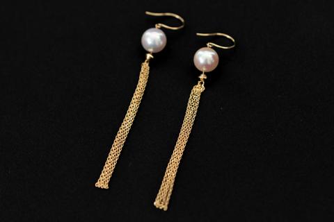 エレガントなアコヤ真珠フリンジピアス：C290-004