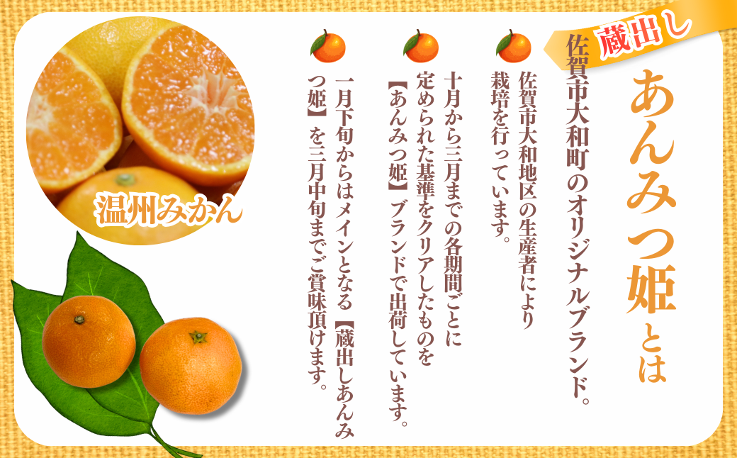 【1月下旬～3月発送】数量限定 佐賀みかん 蔵出しあんみつ姫 佐賀市大和町産 温州みかん：B150-078