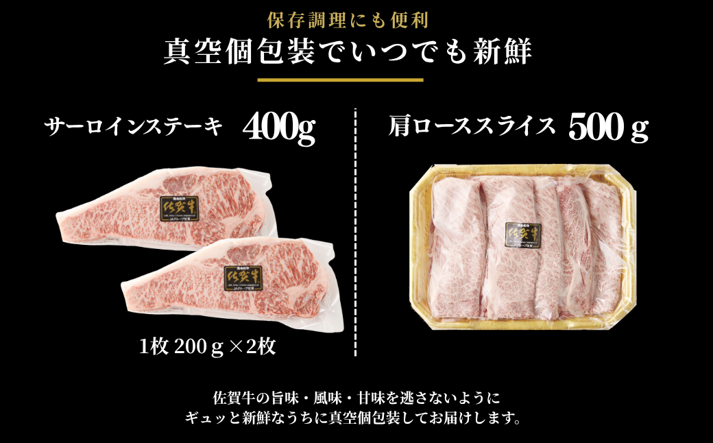 佐賀牛サーロインステーキ 400g・佐賀牛肩ローススライス 500g セット：B330-005