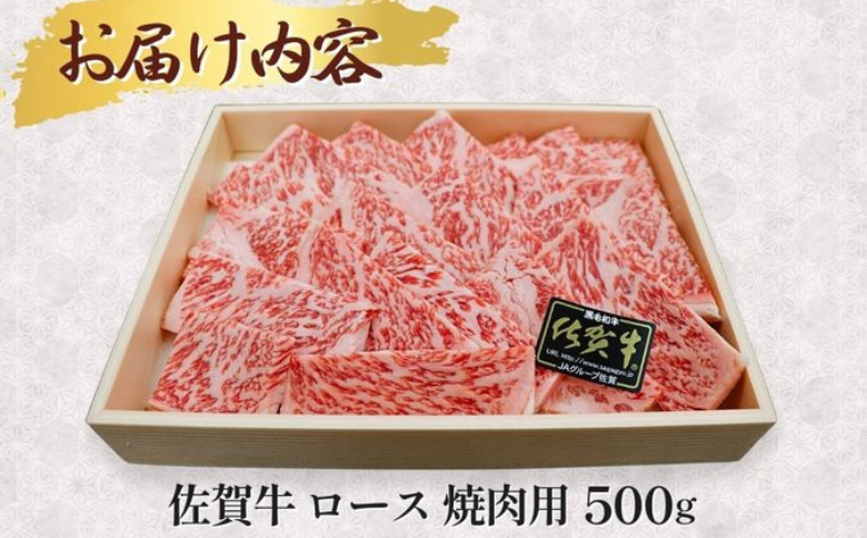 佐賀牛 ロース 焼肉用 500g 牛肉 黒毛和牛 カット済 バーベキュー 九州 佐賀県 佐賀市 佐賀丸美屋 焼肉屋：B335-019